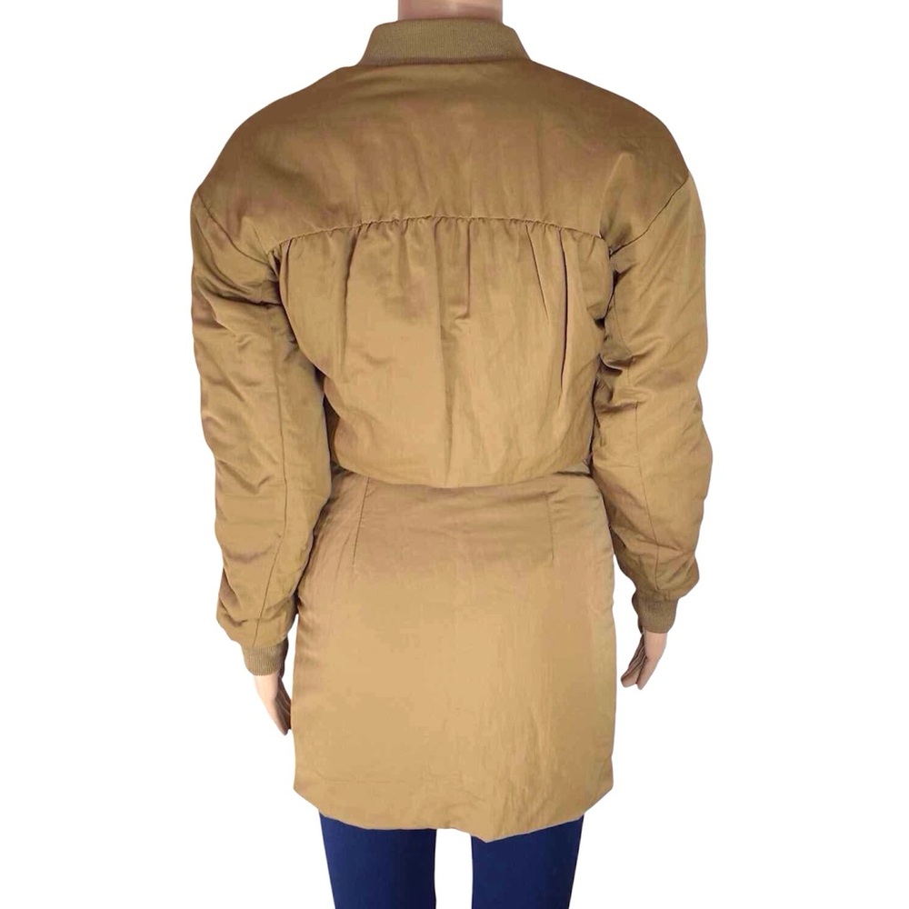 ZARA Bomber Jacket Dress Tan Zip Up Front Size XS - Picture 4 of 12